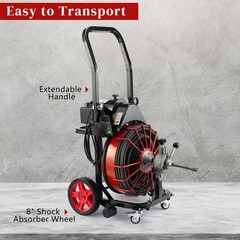 Electric Drain Cleaner 100ft x 1/2in w/ 4 Cutters, 550W Motor, Foot Switch 110V