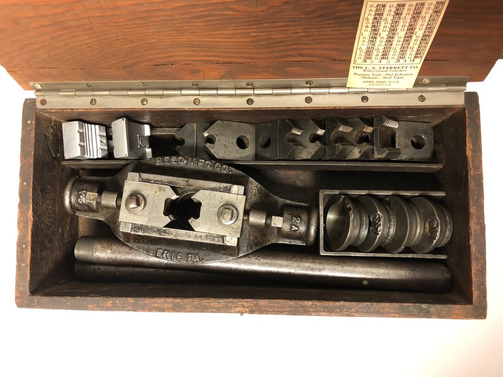 Vintage Reed Mfg Co Pipe Threading Set with Dies and Wood Box