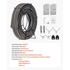 Uimoso Drain Cable Sewer Cable 100Ft 1/2In Drain Cleaning Cable Auger Snake Pipe