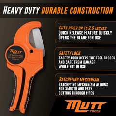 American Mutt Tools 2 1/2 Inch PVC Pipe Cutter &ndash; Ratcheting PVC Cutter Tool