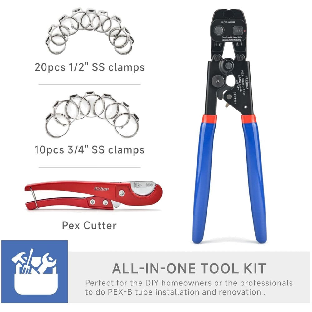 Universal Ratchet PEX Cinch Tool with 30 Clamps &ndash; All in One