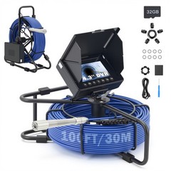 4.3&rdquo; Sewer Camera w 98ft/30m Cable 8500mAh Plumbing Camera for Sewer Pipe 32GB