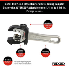 32573 Model 118 2-In-1 Close Quarters Tubing Cutter for 1/4&Prime; to 1-1/8&Prime; Copper, B