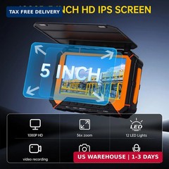 Sewer Camera 100ft,SPRIDRAIN Drain Pipe Camera HD 5in Screen with 32GB DVR,Water