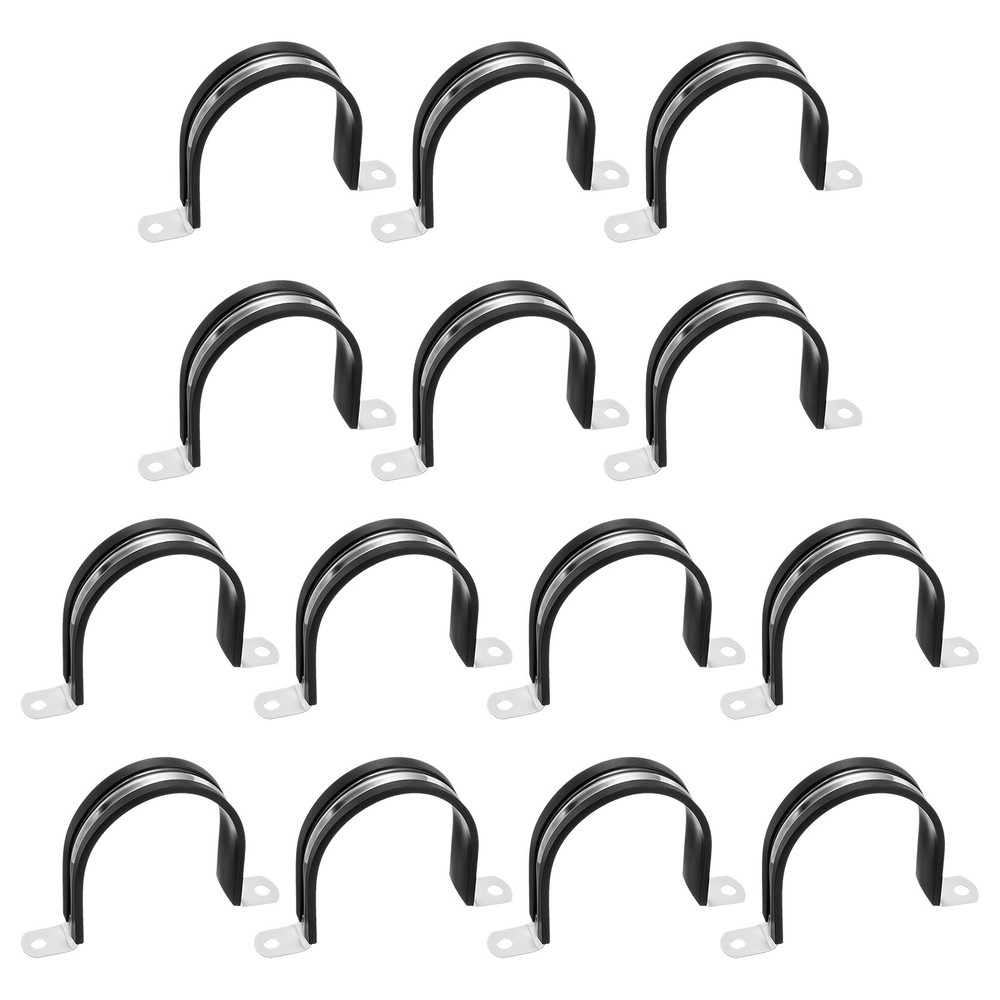 14Pcs 69mm(2-23/32&Prime;) Stainless Steel Rubber 2 Hole U-Tube Strap Clamp, Black