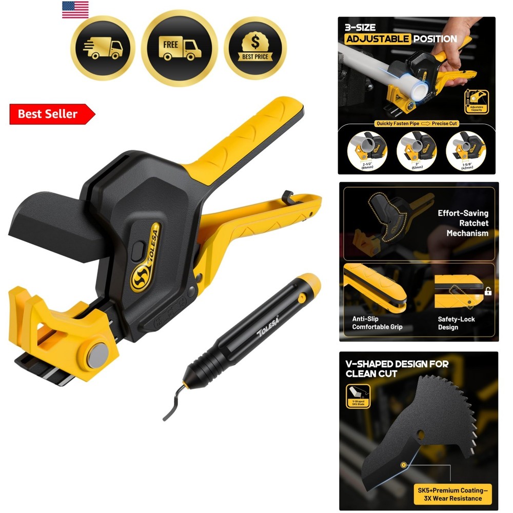 PVC Pipe Cutter 3-Gear Adjustable, Cuts Up to 2-1/2&rdquo;, Ratchet Pipe Cutter Too&hellip;