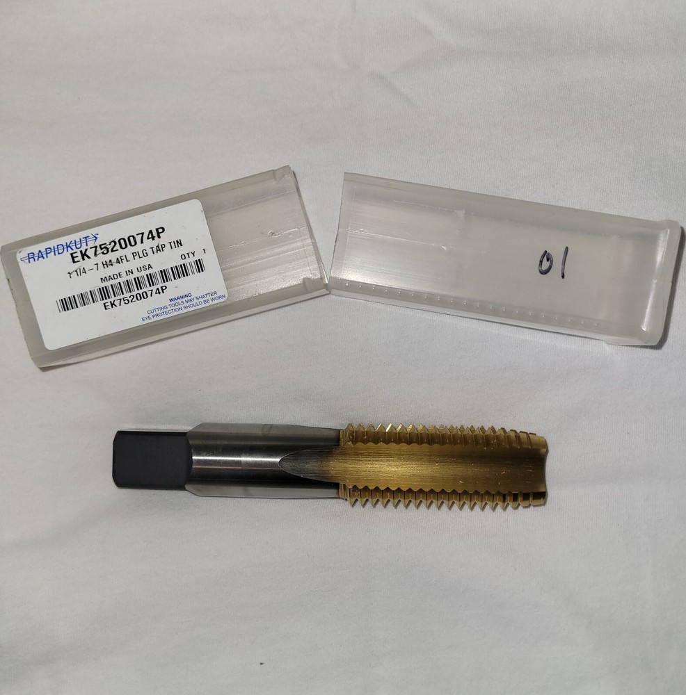 RAPIDKUT EK7520074P, 1-1/4&Prime; &ndash; 7, H4 TIN, 4 FLUTE HS PLUG TAP, Made In USA