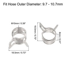 Spring Hose Clamp, 20pcs 65Mn Steel 10mm Low Pressure Air Clip, Nickel Plated