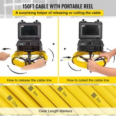 VEVOR 150ft Pipe Inspection Camera HD 1200 TVL Drain Sewer Camera 9&Prime; LCD Monitor