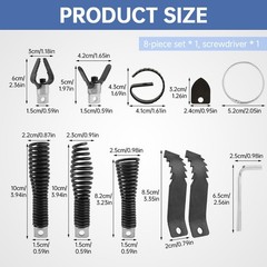 9pcs Drain Auger Drill Attachment, Cutter and Set, 8pcs, Black