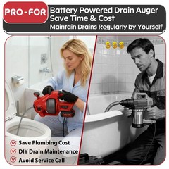 -FOR 20V Cordless Drain Auger, 25Ft Auto-Feed Drain Snake, Replaceable Cable,&hellip;