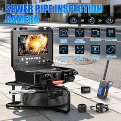 30m Sewer Drain Pipe Inspection Camera w/ 512HZ Locator 9&Prime; Monitor Self-Leveling