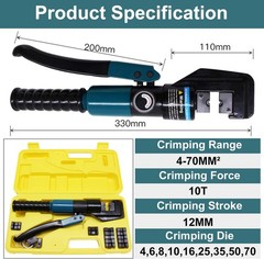 10 Ton Hydraulic Crimping Tool and Cable Cutter, Hydraulic Wire Battery Cable Lu