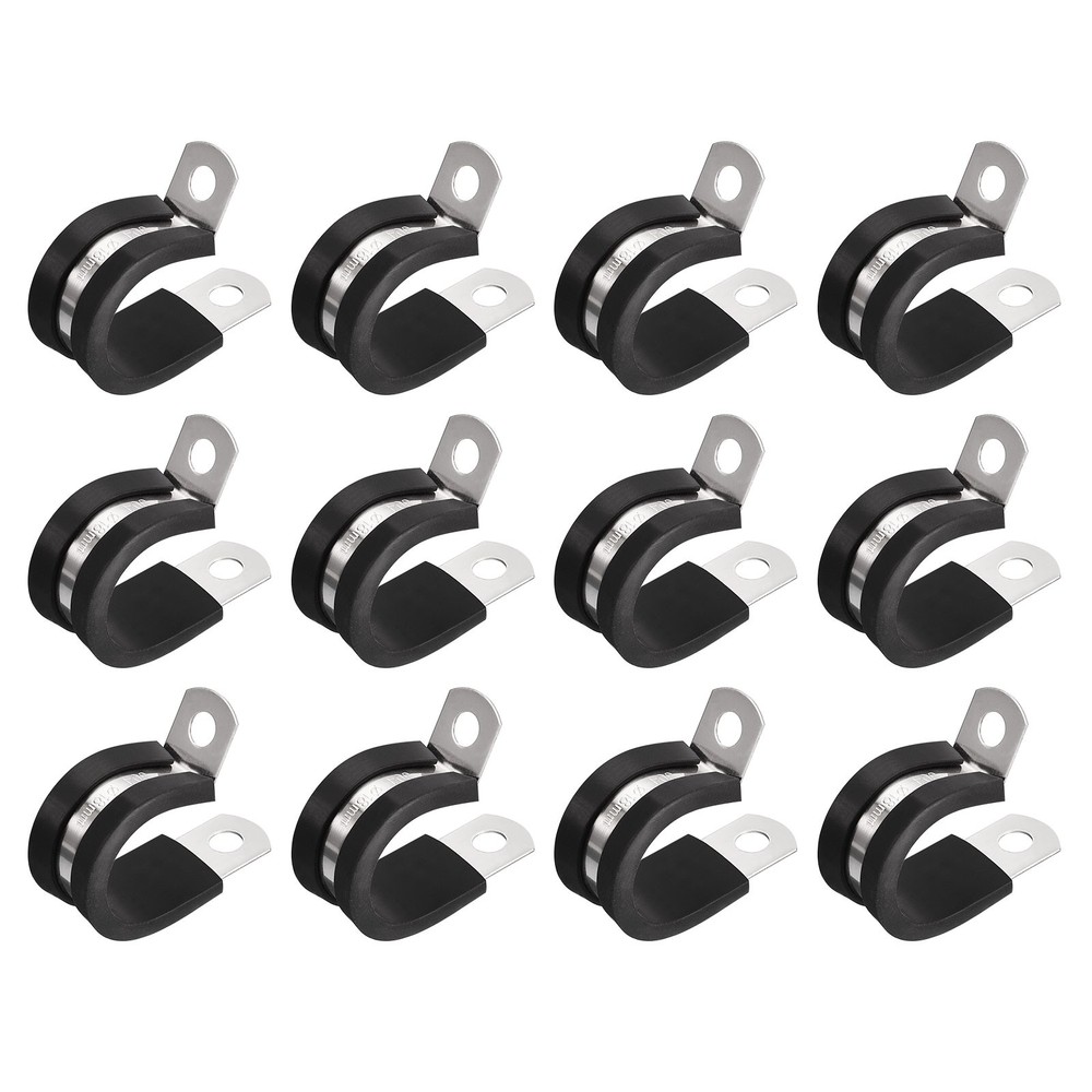 24Pcs 11/16&Prime; Cable Clamp R Shape Stainless Steel Rubber Cushioned Pipe Strap