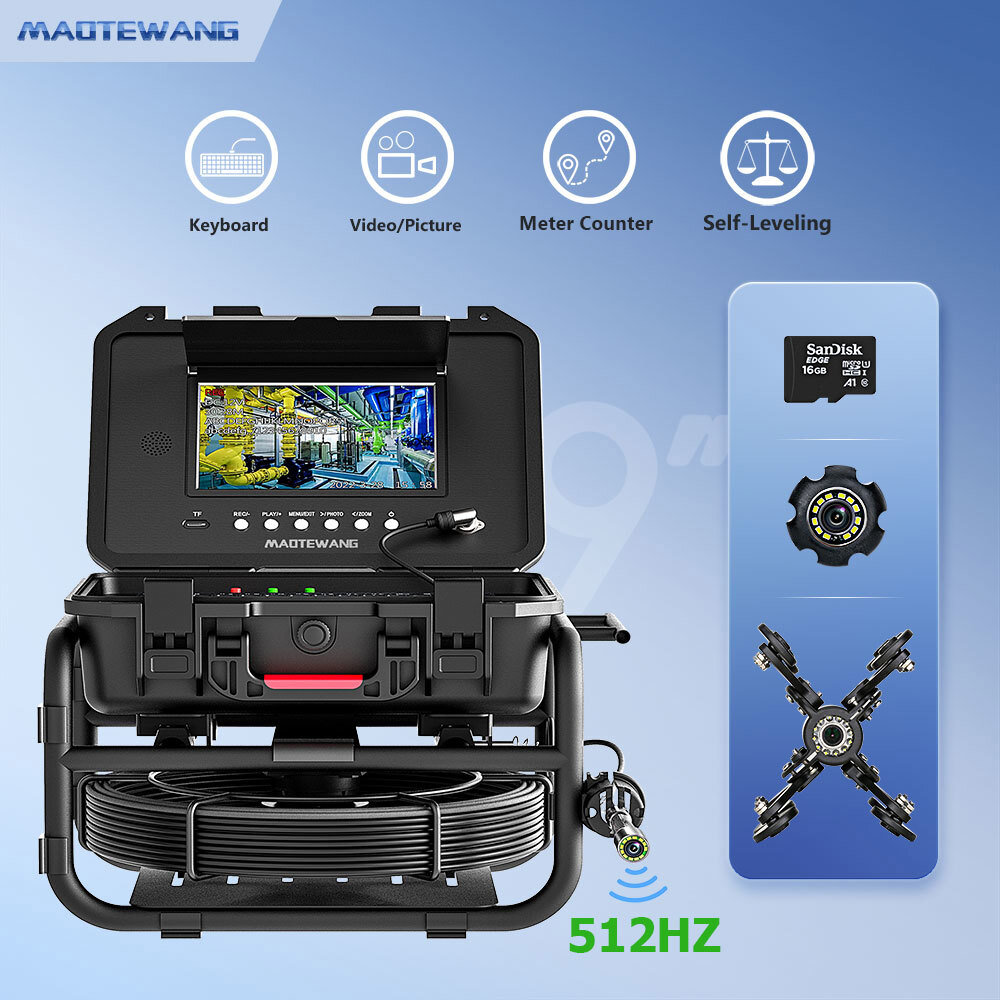 9&Prime; Monito 20M Self-Leveling System Pipe Inspection Sewer Camera HD Video DVR 16G