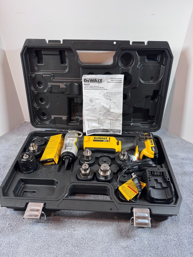 MINT &ndash; DEWALT 20V MAX Copper Swage Tool Kit DCE450D1 w/ 6 Heads, Battery & Case