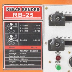 110V Rb-25 Bench Steel Bar Bending Machine 0-180&deg;6-25MM Electric Rebar Bender