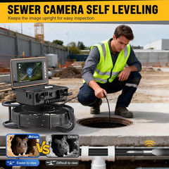 100Ft Self-Leveling Sewer Camera with HD Screen & 12 LED Lights, DVR Included
