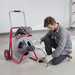 Uimoso Drain Cleaning Machine 100FT x 1/2Inch with Auto Feed, Wheels & 8 Cutters