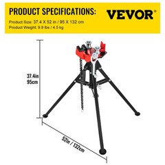 VEVOR Tripod Pipe Chain Vise 1/8&Prime;-5&Prime; Capacity Folding Legs W/ Harden Teeth&Chain