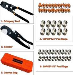 PEX Pipe Clamp Cinch Tool Kit Crimping Tool Crimper for Stainless Steel w/ Case