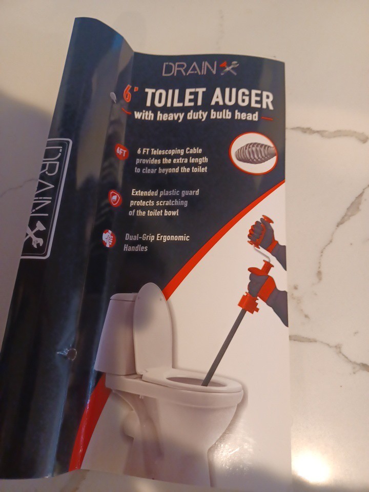 Swivel-Head Toilet Auger Drain Plumbing Snake | Use with Drill or Manually,