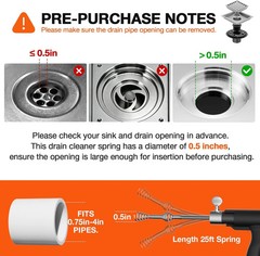 25ft Drain Auger Heavy Duty, Professional Plumbing Snake with Drill Adapter, Man
