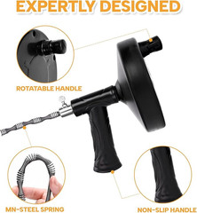 33 Ft Drain Snake Auger with Drill Adapter, Plumbing Snake Hair Clog Remover