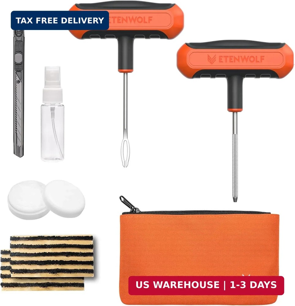 ETENWOLF Flat Tire Repair Kit with Plugs 16 Pcs, Heavy Duty Tire Plug Kit for Ca