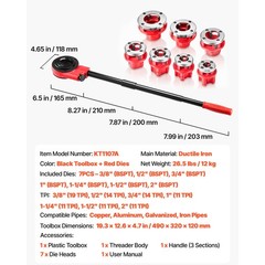 Uimoso Ratchet Pipe Threader Kit with 7 Dies, 3/8&Prime; BSPT to 2&Prime; BSPT