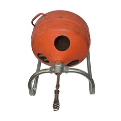 Vintage Hand Crank Drain Auger Snake Reel Industrial Plumber Tool Orange Steel