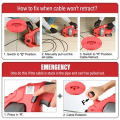 POPULO 20V Cordless Electric Drain Snake, 25Ft Replaceable Cable with Red