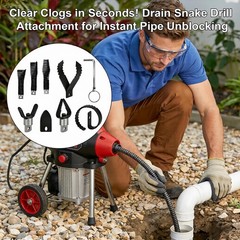 Drain Snake Drill Attachment, 9-Piece Root Cutter for Cleaning, Black