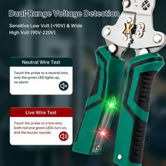 GRENTOOL 18-in-1 Heavy Duty Wire Stripper Pliers, 12-220V AC/DC, Self-Test, Gree