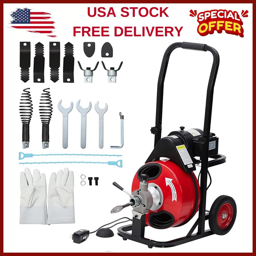 ⭐Electric Drain Cleaner Machine,75Ft x3/8 Inch Sewer Snake Auger for 2&Prime;-4&Prime; Pipes