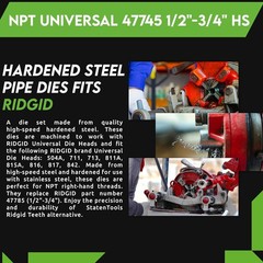 NPT Universal 47770 1&Prime;-2&Prime; HS Hardened steel Pipe Dies fits RIDGID 811, 811A, 815