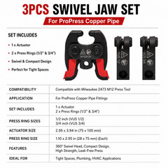 Swivel Jaw Kit Fits Milwaukee 2473 ProPress Copper Pipe 1/2&rdquo; & 3/4&rdquo; Tight Space