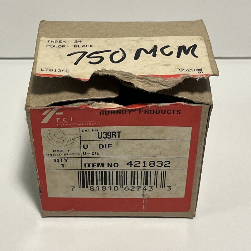 Burndy U39RT Type U Crimping Die Index 24 Black 750 MCM Item # 421832 NEW