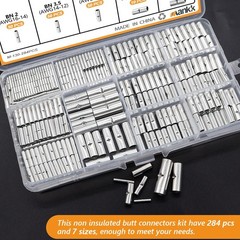 284PCS Non-Insulated Butt Connector Kit with Crimping Tool 26-6 Gauge Copper