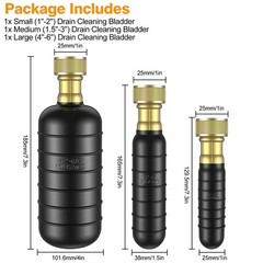 3PCS Drain Cleaning Bladder Kit for 1&Prime;- 6&Prime; Pipes Water Pressure Unclogg for Sink