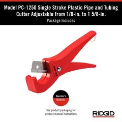 RIDGID 23488 Model PC-1250 Single Stroke Plastic Pipe and Tubing Cutter, 1/8-&hellip;