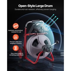 VEVOR Drain Cleaner Machine 100FT x 3/8 Inch Auto Feed with Wheels & 8 Cutters