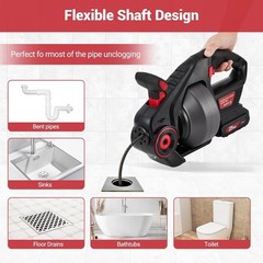 22V Cordless Pipe Drain Auger 25FT Cable Variable Speed for Sink Tub & Toilet