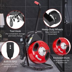 Drain Cleaner Machine, 50FT x 1/2 Inch Portable Electric Drain Auger w/4 Cutters