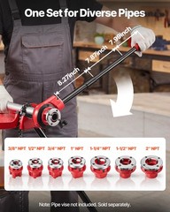VEVOR Ratchet Pipe Threader Kit Pipes Threader with 7 Dies 3/8&Prime; NPT to 2&Prime; NPT