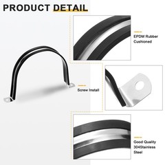 14Pcs 114mm(4-1/2&Prime;) Stainless Steel Rubber 2 Hole U-Tube Strap Clamp, Black