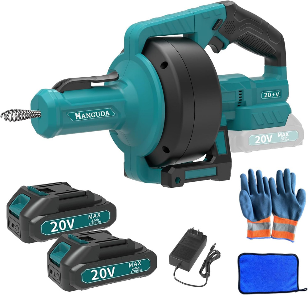 Powerful 20V 2000Mah Cordless Electric Drain Auger-25Ft Auto-Feed Drain Snake fo