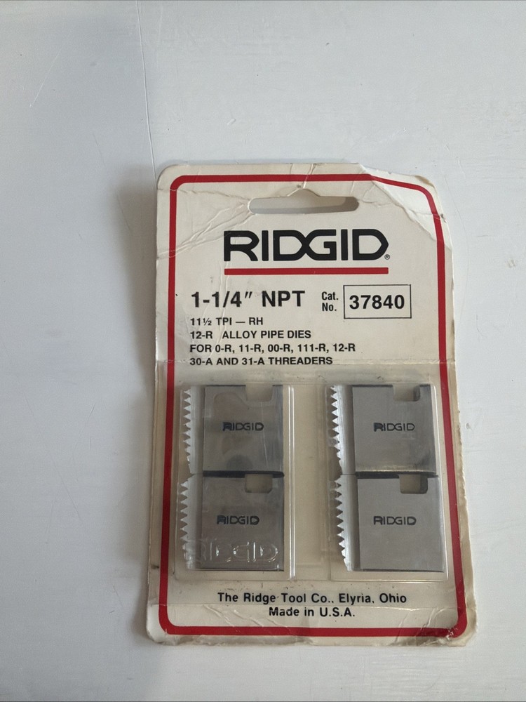 1-1/4&Prime;-11-1/2 12R NPT Ridgid 37840 Alloy Pipe Threading Dies Set of 4 USA