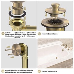Champagne Brushed Gold Bronze Bathtub Drain, Hair Catcher and 2-Hole Overflow Fa