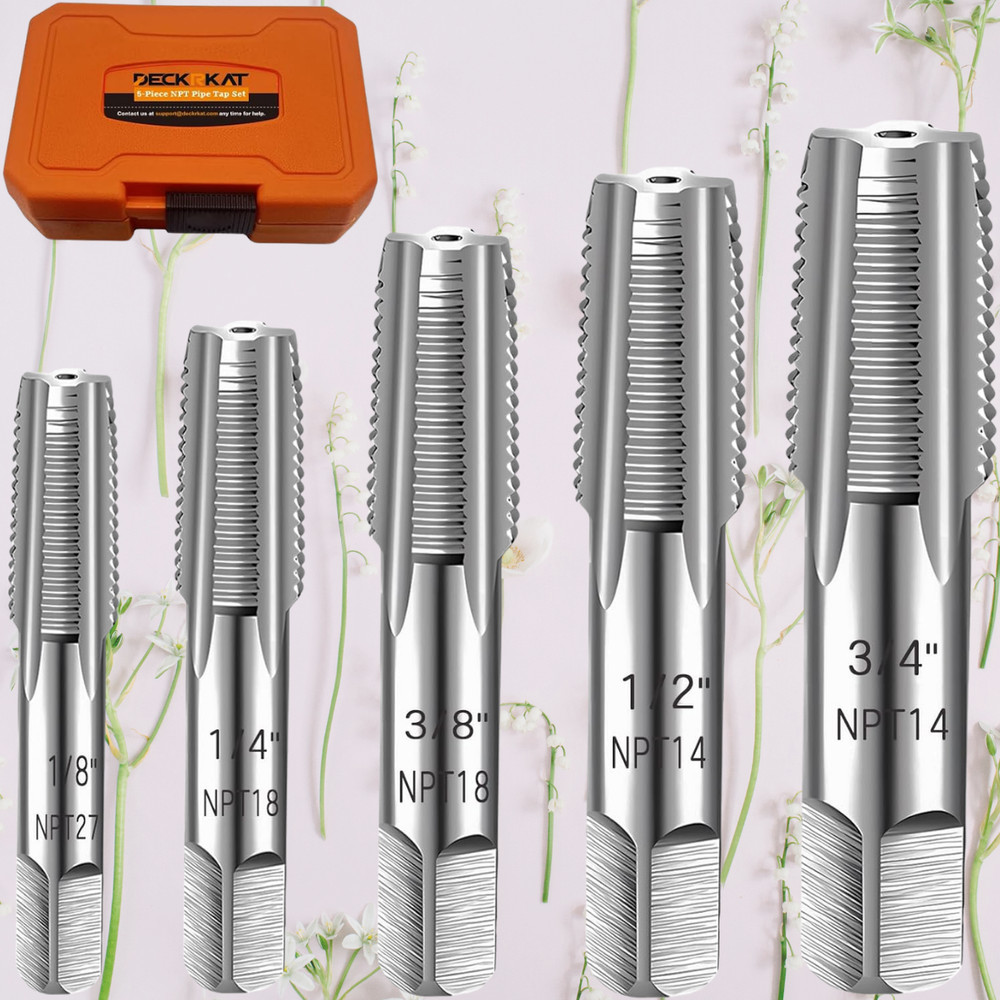 5-Piece NPT Pipe Tap Kit with Heavy-Duty Storage Case, 1/8&Prime;&ndash;3/4&Prime; Tapered Taps